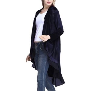 Urban CoCo Women's Dark Blue Velvet Long Sleeve Cardigan Asymmetrical Hem Large